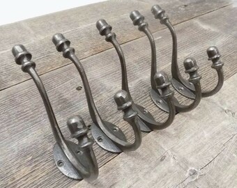 20 Iron Antique Style Coat Hooks Hat Rack Tree Restoration Double Long Fancy Lot