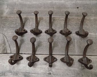 6 COAT HOOK Cast Iron Rustic unfinish Antique Vintage Style Wall Hat Rack School
