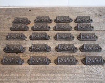 20 CAST IRON FANCY CUP PULLS DRAWER CABINET BIN HANDLES RUSTIC VINTAGE DRESSER