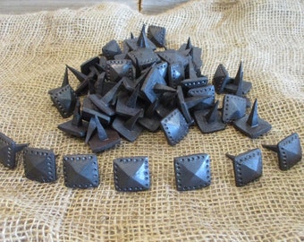 50 IRON CLAVOS NAILS Forged Decorative Craft Tack 1" Wide 1" Nail Square Black