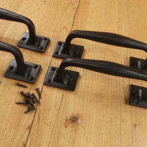 4 LARGE CAST IRON Handles, Barn Door, Easy Grip, Black, Shed, Gate, Pull, Grab Bar, Grasp