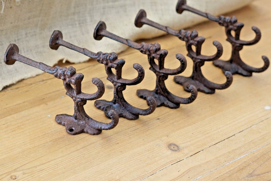 5 RUSTIC Hooks Hall Tree Wall Hook Ornate Coat CAST IRON - Etsy