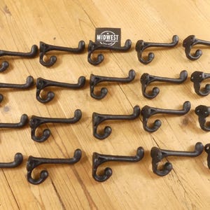 20 Black Cast Iron Coat Hooks – Rustic Schoolhouse Wall Hooks – Farmhouse Entryway Hardware – Vintage Looking Hook Set of 20 image 1
