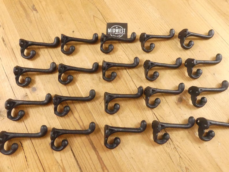 20 Black Cast Iron Coat Hooks – Rustic Schoolhouse Wall Hooks – Farmhouse Entryway Hardware – Vintage Looking Hook Set of 20 image 1
