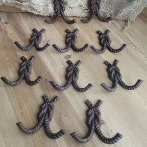 10 Cast Iron Wall Coat Hooks, Knot, Rope, Western, Hat Hook, Hall Tree, Bath Coat Rack Hooks, Coat Rack Hooks