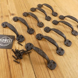 10 Cast Iron Drawer Pulls, Small, Window Pulls, 4 1/4" Long, Cabinet Handles, Small, Vintage Looking, Black - By Midwest Craft House