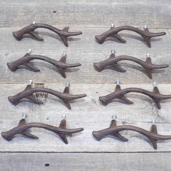 8 Cast Iron Deer Antler Drawer Pulls, Handles, Cabinet Handles, Door, Grasp, Drawer Handle, Elk Horns, Farmhouse Decor, Rustic