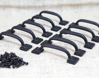 10 Cast Iron Drawer Pulls, Window Pulls, 4" Long, Cabinet Handles, Small, Matte Black, Charcuterie Board Handle