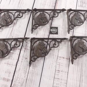 6 Cast Iron Shelf Brackets, Horse Head, Farm, Country, Stable, Corbels, Braces, Rustic, Equestrian - By Midwest Craft House