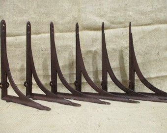 6 Cast Iron Brackets, Shelf Braces, Shelving, Rustic Brown Color, Mantle Supports, Rustic Cast Iron, Corbels, 7 5/8" X 9 1/2"