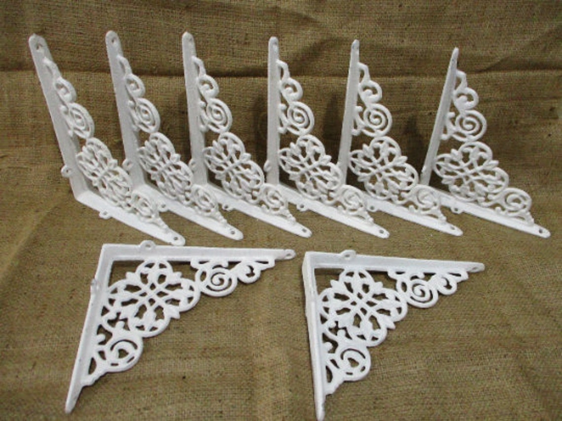 8 White Cast Iron Shelf Brackets Corbels Braces Bookshelf Etsy