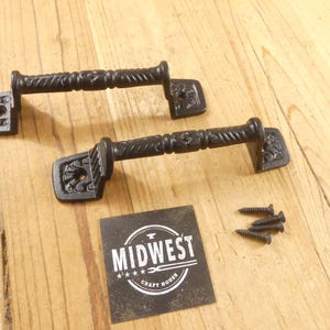 2 Cast Iron Handles, Door Pulls, 5 1/2&quot; Long, Handles, Supply, Cabinet Pulls, Gate, Black, Charcuterie Board Handle - By Midwest Craft House