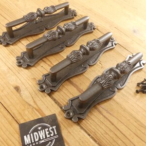 4 Handles, Cabinet Pulls, Door Handle, Natural Iron Color, Large, Hardware, Vintage, Rustic, 7 1/2" - By Midwest Craft House