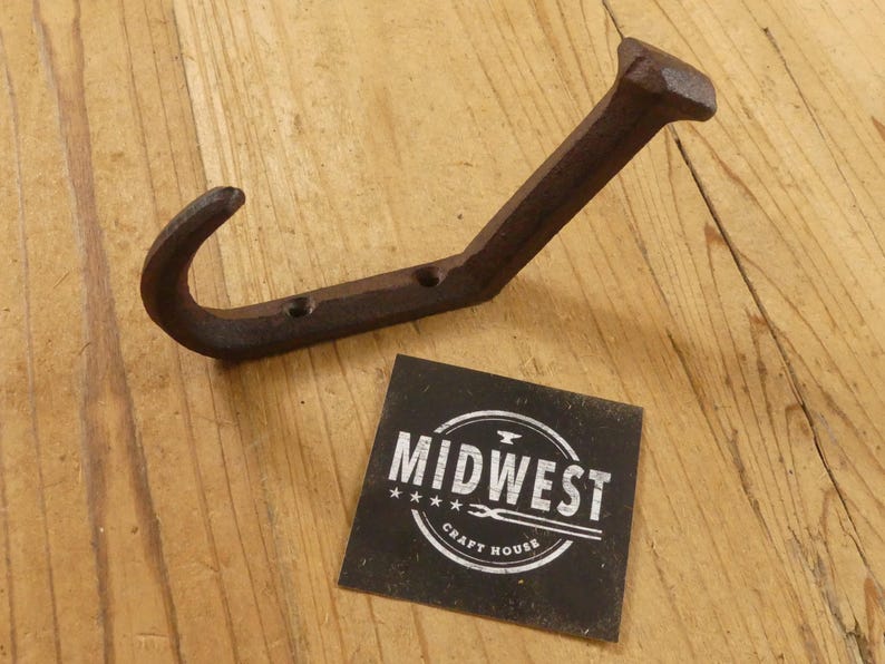 10 Railroad Spike Wall Hooks, Cast Iron Railroad Spike Coat Hooks, Railway Spike Wall Hooks, Rustic Railroad Hooks - By Midwest Craft House image 10