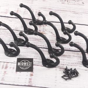 10 Cast Iron Black School Style Coat Hooks Hat Hook Rack Hall Tree Closet Home Decor Tack Restore Wall - By Midwest Craft House