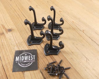 Gloss Black Coat Hooks: Traditional School Style - Set of 5