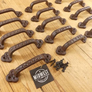 15 Cast Iron Handles, Dark Rustic Brown Color, Cabinet, Drawer Pulls, Dresser, Charcuterie Board Handle, 5 1/2" Long, By Midwest Craft House