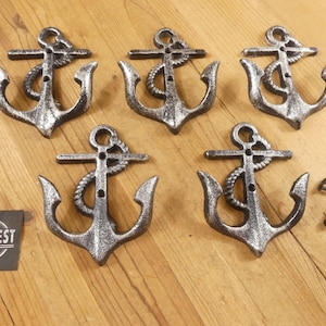 5 Cast Iron Anchor Coat Hook, Nautical Wall Decor, Hat Hooks, Entryway, Distressed, Towel Hooks, Bathroom Decor - By Midwest Craft House