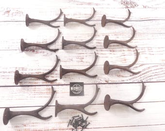 12 Cast Iron Antler Hooks, Deer, Elk, Coat Hooks, Hall Tree - By Midwest Craft House