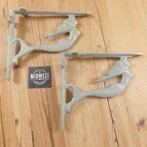 2 soportes de hierro fundido con forma de sirena, ménsulas, tirantes, soporte para estante, decoración náutica - De Midwest Craft House