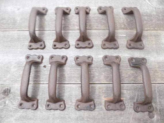 10 Cast Iron Handles Rustic Gate Door Pulls Hardware Cabinet Etsy