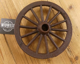 1 SMALL CAST IRON Wagon Wheel, 6 3/4" Diameter, Cart, Factory, Table Cart Wheels, Steampunk, Spoke, Rustic - By Midwest Craft House
