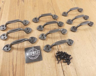 10 Cast Iron Drawer Pulls, Window Pulls, 4 1/2" Long, Cabinet Handles, Spade, Small, Antique Style, Natural Iron - By Midwest Craft House