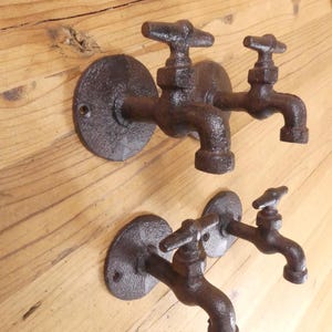 Rustic Cast Iron Water Faucet Wall Hook Spigot Towel Rack Bathroom Holder Decor Rustic Cast Iron Water Faucet Wall Hook Spigot Towel Rack Bathroom Holder Decor