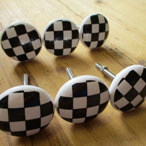 6 CERAMIC KNOBS, Checkered, Home Bar, Drawer Pulls, Cabinet Knobs, Bathroom, Checker, Decor, Knobs, Handles, Dresser Knob