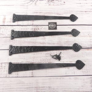 4 Iron Dummy Hinges, Decorative Hinge, Black, Faux, Fake Hinges, Large, 16&quot; Long, Strap, By Midwest Craft House