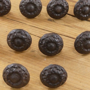 10 CAST IRON Drawer Knobs, Dark Rustic Brown Color, Pulls, Handles, Circular, Primitive, Bin Pulls, Cabinet Knobs, Dresser Pull