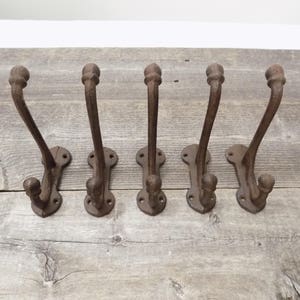 5 Large Rustic Double Hooks Cast Iron Silver 5 1/2 - Etsy