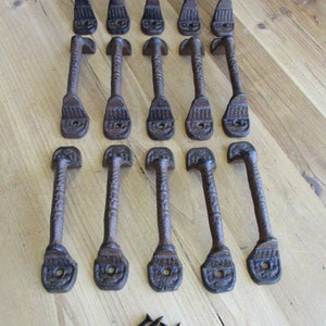 10 Cast Iron Handles, Door Pulls, 5 1/2" Long, Handles, Supply, Cabinet Pulls, Gate Handle, Drawer Pulls, Screws Included