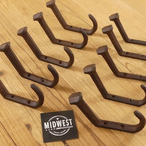10 Railroad Spike Wall Hooks, Cast Iron Railroad Spike Coat Hooks, Railway Spike Wall Hooks, Rustic Railroad Hooks - By Midwest Craft House