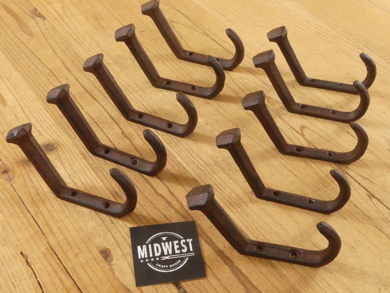10 Railroad Spike Wall Hooks, Cast Iron Railroad Spike Coat Hooks, Railway Spike Wall Hooks, Rustic Railroad Hooks - By Midwest Craft House