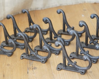 12 Brown Rustic Coat Hooks Cast Iron Antique Style New Made To Look Vintage 4.5" Wall Double Restoration Vine Ornate Victorian Brown