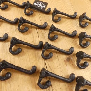 20 Black Cast Iron Coat Hooks – Rustic Schoolhouse Wall Hooks – Farmhouse Entryway Hardware – Vintage Looking Hook Set of 20 image 3