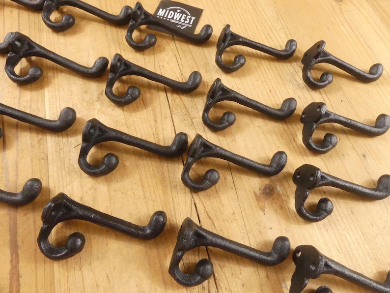 20 Black Cast Iron Coat Hooks – Rustic Schoolhouse Wall Hooks – Farmhouse Entryway Hardware – Vintage Looking Hook Set of 20 image 3