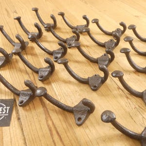 20 Wall Hooks, Cast Iron Coat Hooks, U-Shape Design, Rustic Brown, Farmhouse Entryway, Wall Mounted Hook, Backpack - By Midwest Craft House