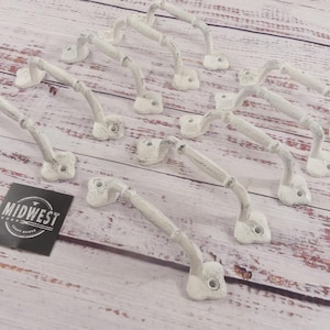 10 Cast Iron Handles, Distressed White, 5 1/4" Drawer Pulls, Kitchen Cabinet Pulls - By Midwest Craft House