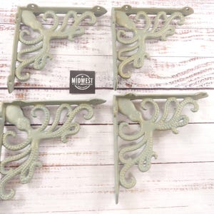 4 Cast Iron Shelf Brackets, Octopus, Nautical Braces, Corbels, Plant Hanger, Wall Mounted Shelf Support - By Midwest Craft House