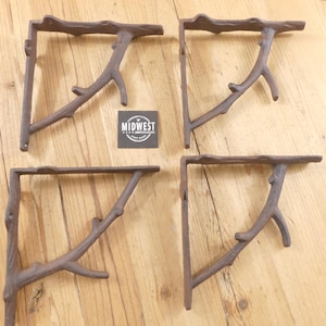 Set of 4 TREE BRANCH Brackets - Cast Iron Metal Shelf Brackets - Wall Mounted - Corner Trims 6 3/4" X 6 3/4" - By Midwest Craft House