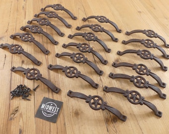 20 Cast Iron Handles, Door Pulls, 6" Long, Handles, Midwest Craft House, Supply, Cabinet Pulls, Gate Handle, Texas Star, Western
