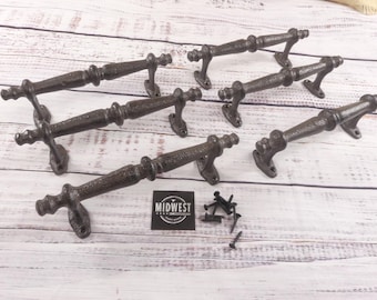 6 Cast Iron Handles, Door Pulls, 9" Long, Handles, Supply, Cabinet Pulls, Gate Handle - By Midwest Craft House
