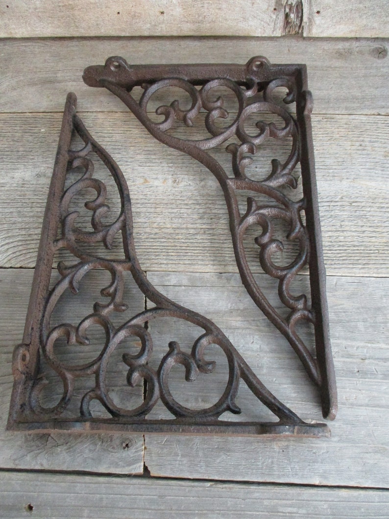 6 LARGE Cast Iron Shelf Brackets Corbels Rustic Vine Etsy