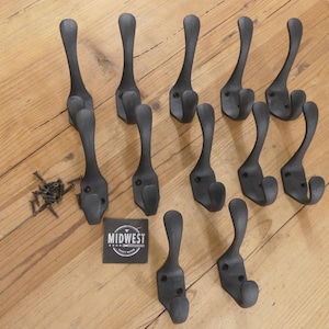 12 ganchos de hierro fundido negros de estilo escolar, gancho para sombreros, perchero, estilo primitivo, para vestíbulo - de Midwest Craft House imagen 3