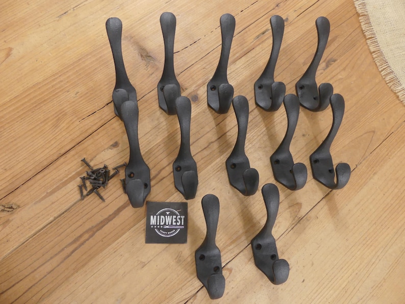 12 ganchos de hierro fundido negros de estilo escolar, gancho para sombreros, perchero, estilo primitivo, para vestíbulo - de Midwest Craft House imagen 3