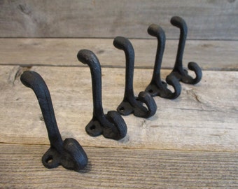 Vintage Set of 4 Cast Iron Hall Tree Hat and Coat Rack Double Hooks Antique  Hardware 