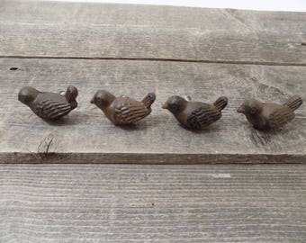 4 Cast Iron Rustic Bird Drawer Pulls Dresser Handles Birds Sparrow Wren Restoration Door Bathroom Kitchen W/ Screws Hardware Knobs