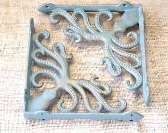 2 Cast Iron Shelf Brackets, Octopus, Nautical Braces, Corbels, Plant Hanger